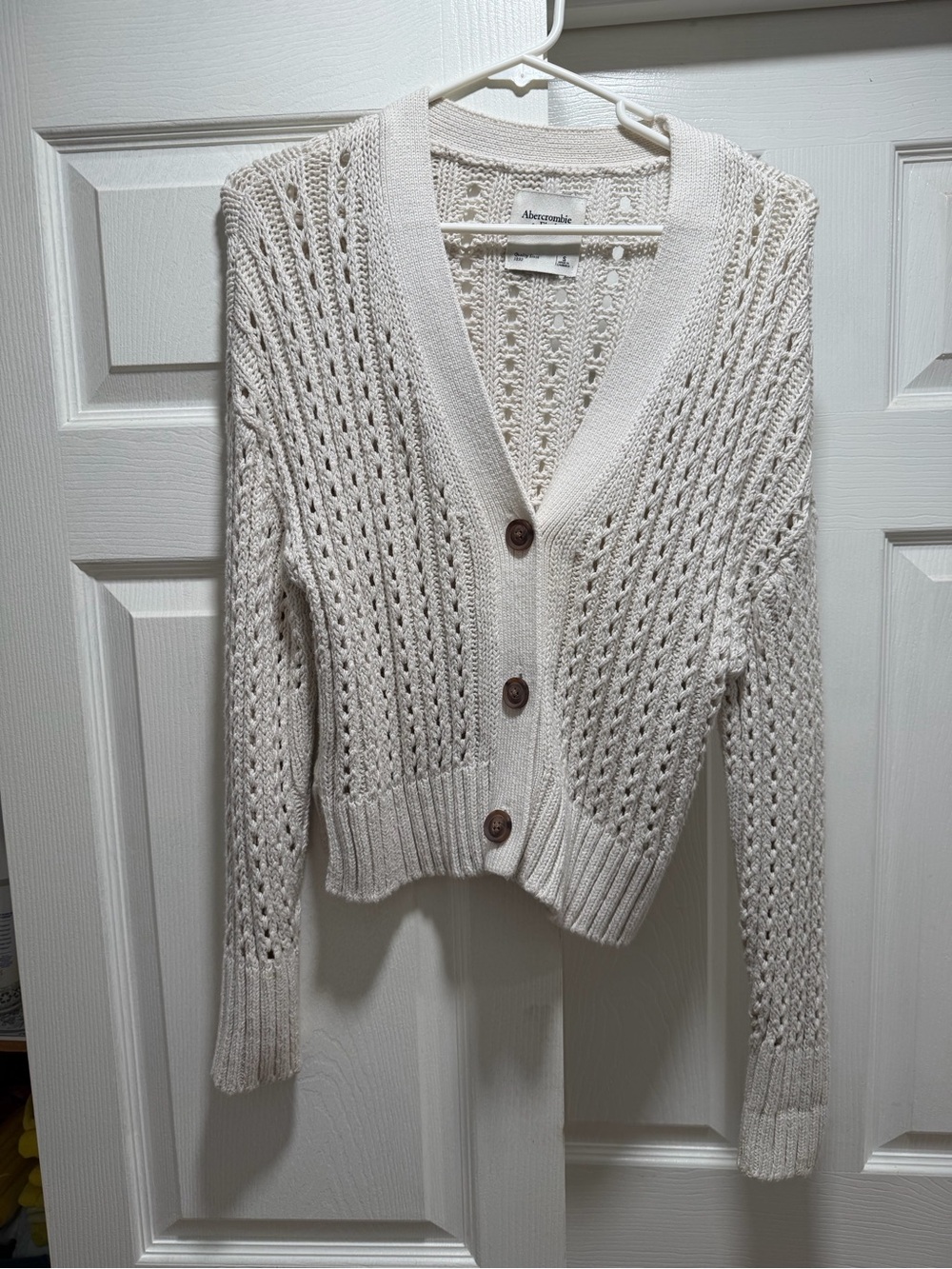 Abercrombie & Fitch Cream Open-Weave Button Cardigan